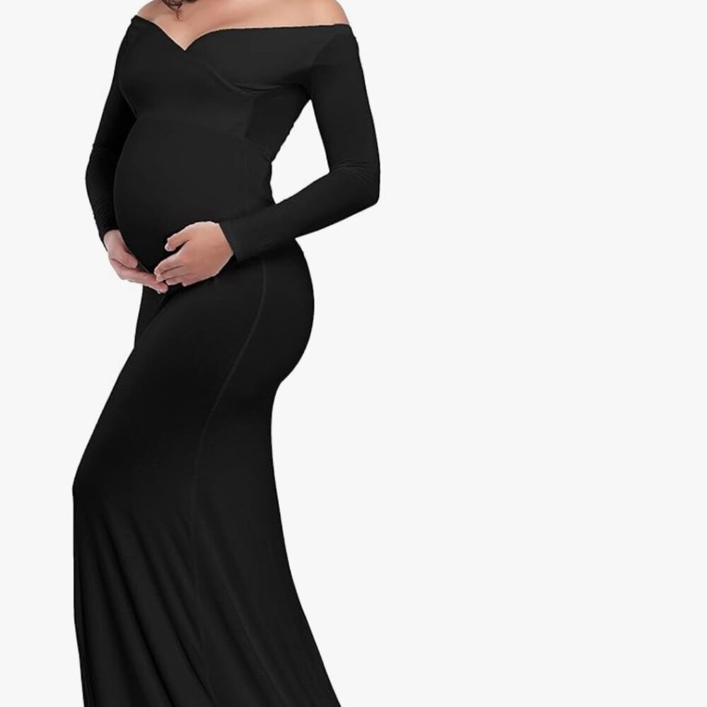 Maternity Gown Long Sleeve Cross-Front V Neck